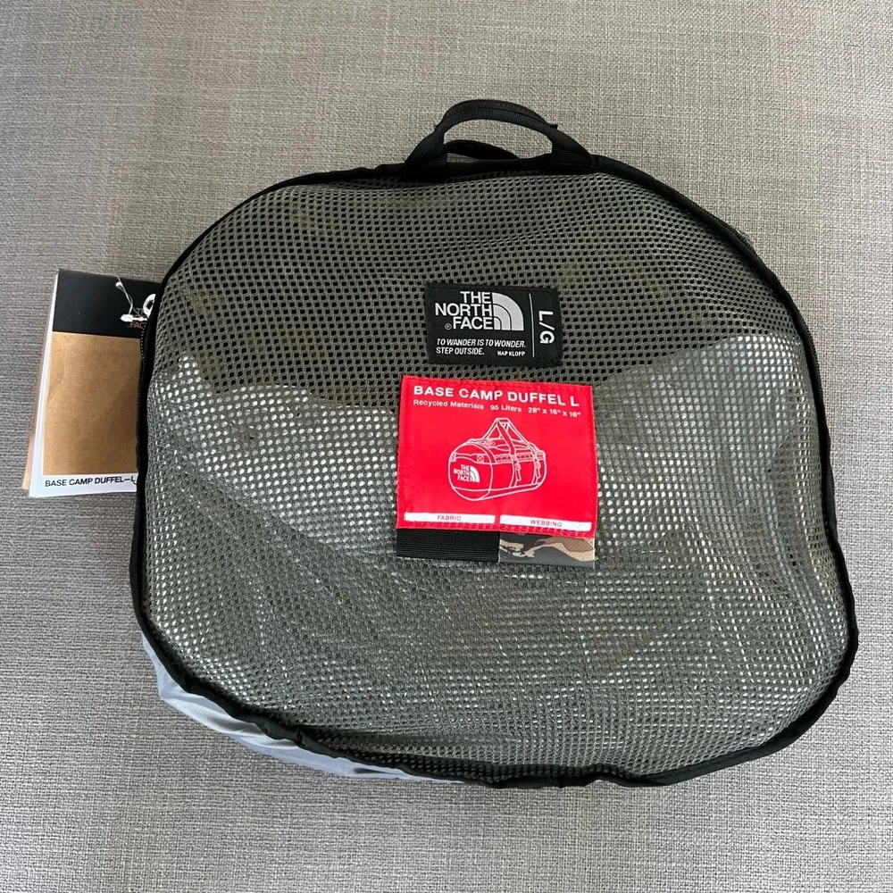 The North Face Base Camp Duffel Bag In Taupe Green Camo/Black